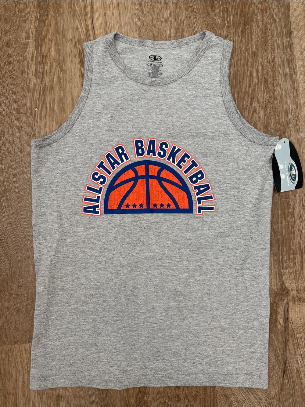 Champion Boys Gray Tank Top with Orange & Navy Basketball Graphic